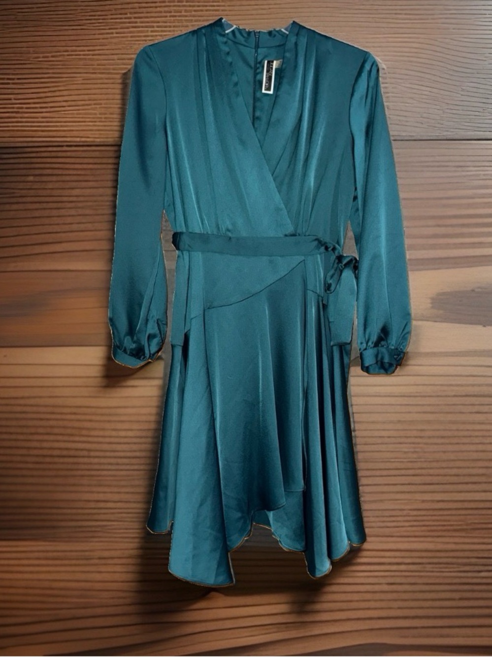 Julian Taylor Women’s Deel Teal Faux Wrap Midi Dress w/Long Sleeves-12-EC